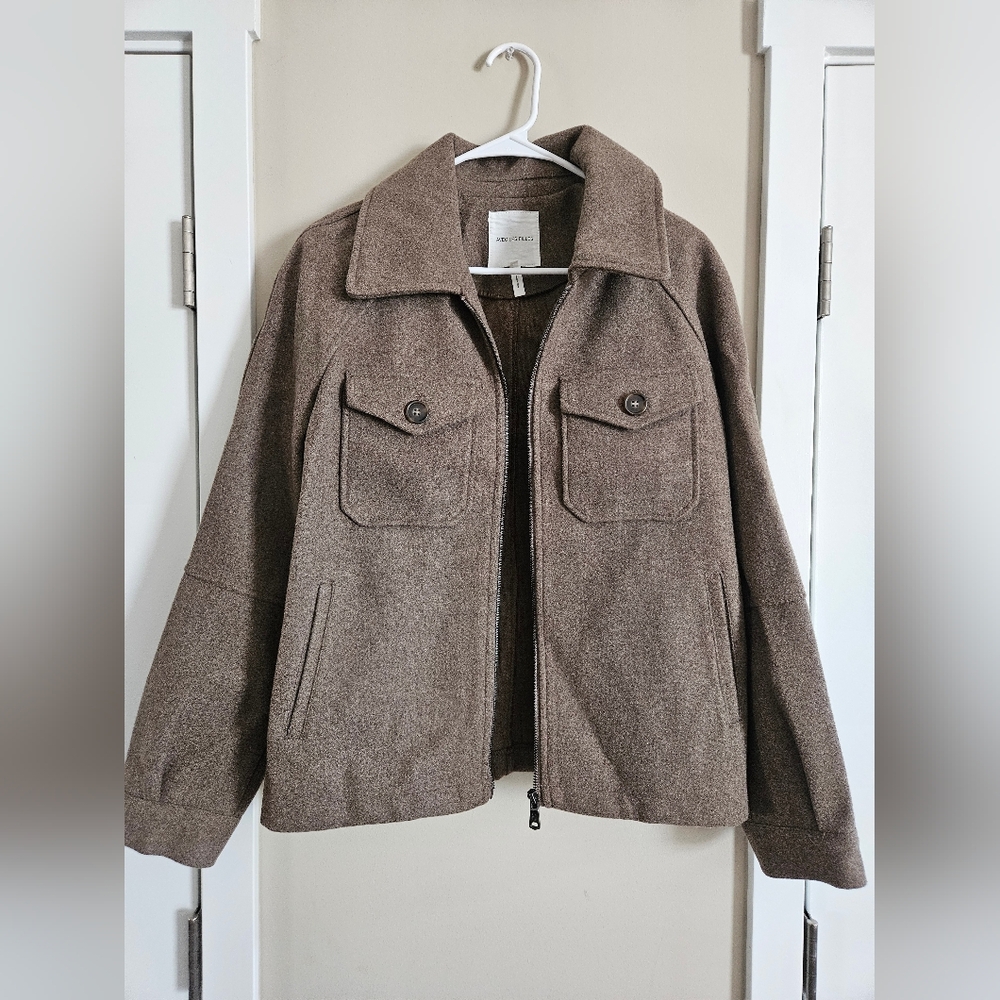 Anthropology avec les fillas zip jacket collar winter coat medium Brown Minimal - Picture 2 of 12